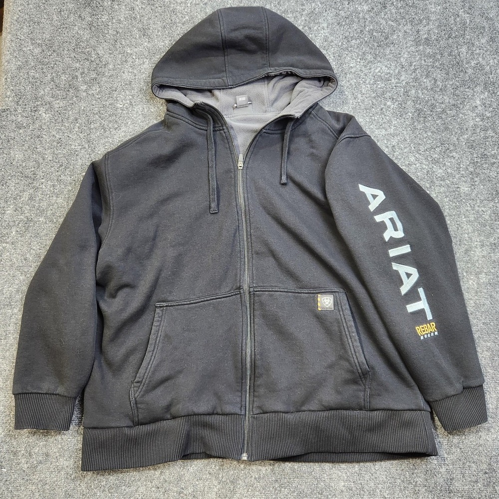 Ariat Rebar Hoodie Mens 2XL Black‎ Full Zip All-Weather Work Fleece Sweatshirt